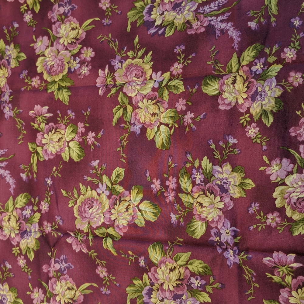 2 yard piece aubergine roses cotton quilting fabric